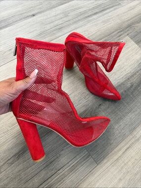 Cape Robbin Red Mesh Block Heel Booties